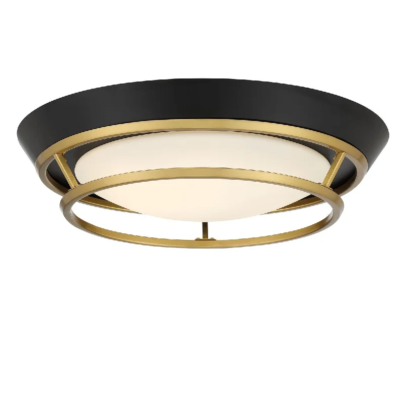 Industrial Ceiling - Mounted Lighting for Assembly PlantsBeam Me Up 14 in. LED Flush Mount Light Coal & Satin Brass Finish
