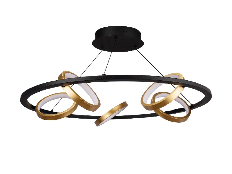 Industrial - style track lighting for loftsNicki Indoor LED Hanging Light, 5 Ring, 25W LED, 3200K, 1375lm, Satin Black & Gold, 3yrs Warranty Industrial - style track lighting for loftsNicki Indoor LED Hanging Light, 5 Ring, 25W LED, 3200K, 1375lm, Satin Black & Gold, 3yrs Warranty