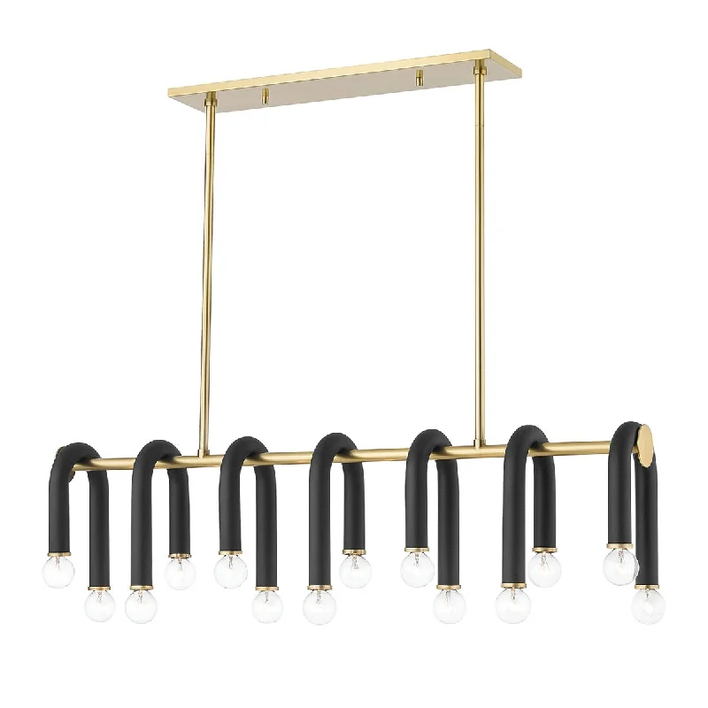 Industrial Task Lighting for Precision WorkstationsWhit 38 in. 14 Lights Pendant Light Aged Brass & Black Finish Industrial Task Lighting for Precision WorkstationsWhit 38 in. 14 Lights Pendant Light Aged Brass & Black Finish
