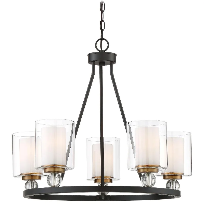 Industrial Lighting for Chemical PlantsStudio 5 26 In. 5 Lights Chandelier Bronze & Brass Finish