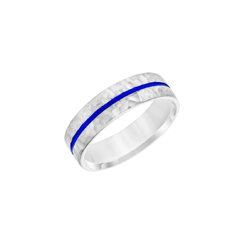 Hammered Finish with Blue Stripe 6mm Band