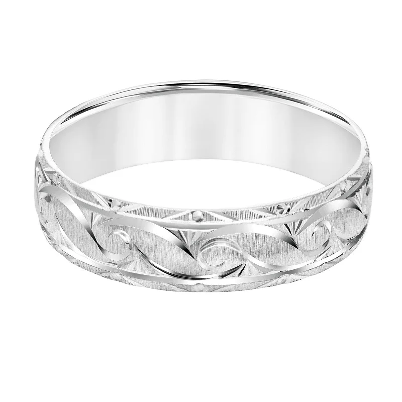 6MM Brushed Filigree Wedding Ring in 10KT Gold. Size 10