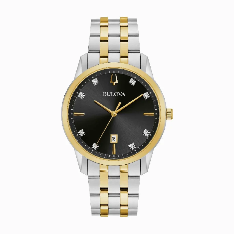 Bulova Classic Collection Watch with 40MM Black Round Dial and Stainless Steel Bracelet. 98D165