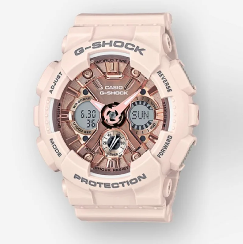 G-Shock with 49X46 MM Rosetone Round Dial Resin Band Strap. GMAS120MF-4A