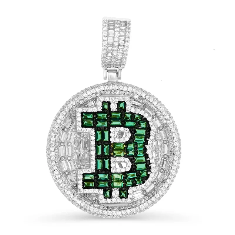 Luxe Layers Sterling Silver Cubic Zirconia 32MM Bitcoin Pendant. Chain Not Included