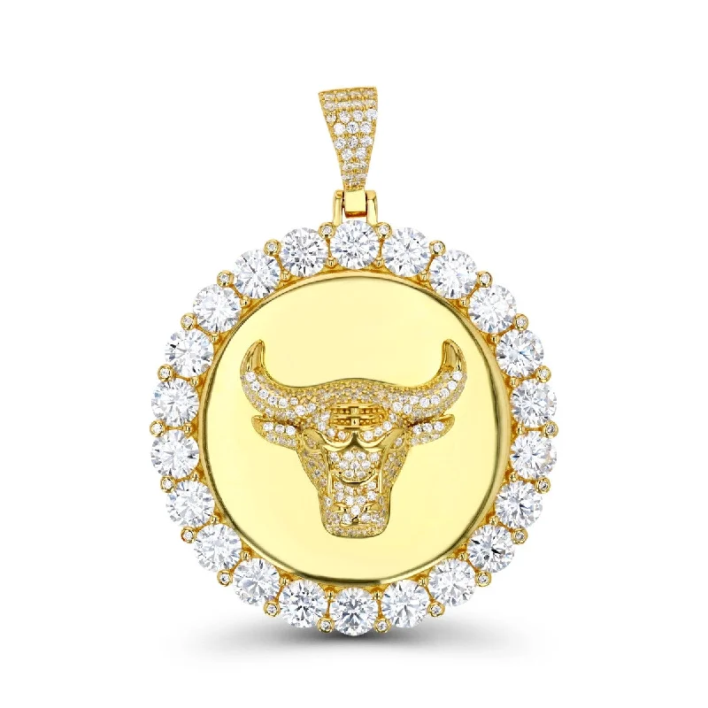 Luxe Layers Sterling Silver Cubic Zirconia 55X42MM Bull Head Medal Pendant. Chain Not Included