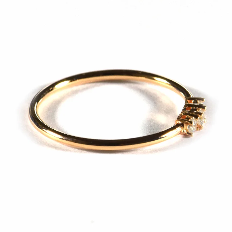 3 stone silver ring with pink gold plating