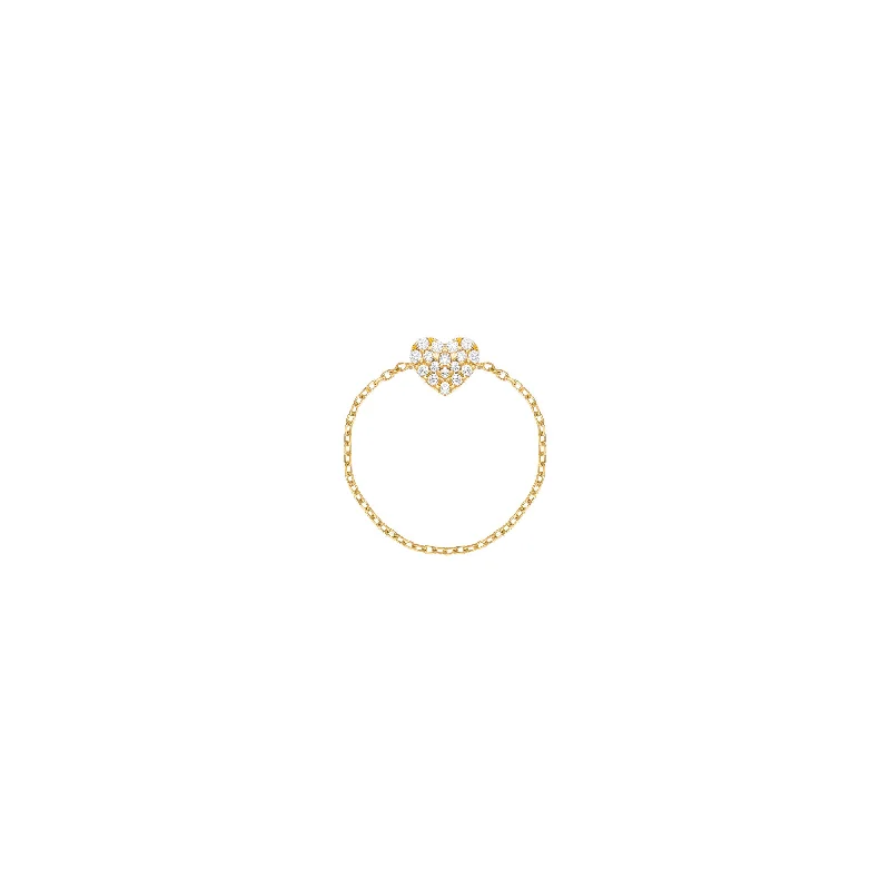 Heart Chain 18K Gold Ring w. Diamonds