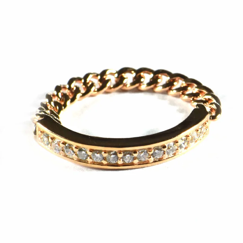 Chain silver ring with pink gold plating