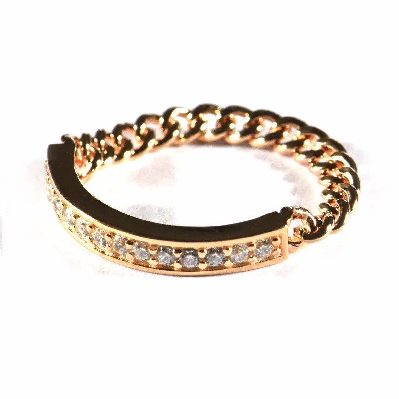 Chain silver ring with pink gold plating