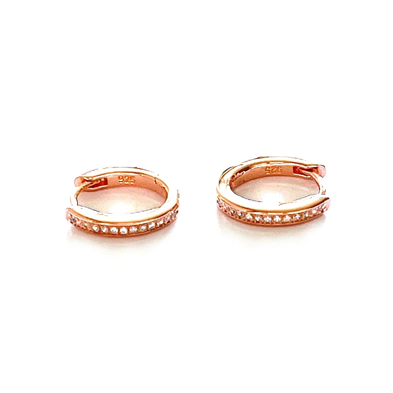 Circle silver earring with small CZ & pink gold plating