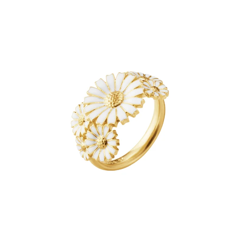 Daisy Layered Gold Plated Ring w. White Enamel