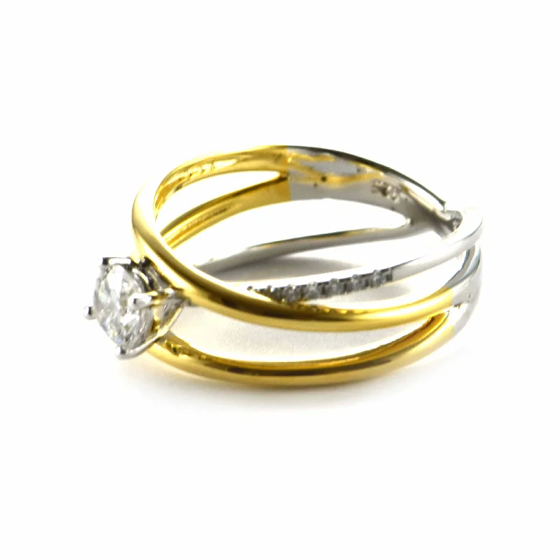 Wedding silver ring with cubic zirconia & 18K gold plating