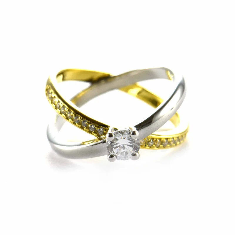 Wedding silver ring with white CZ & 18K gold plating