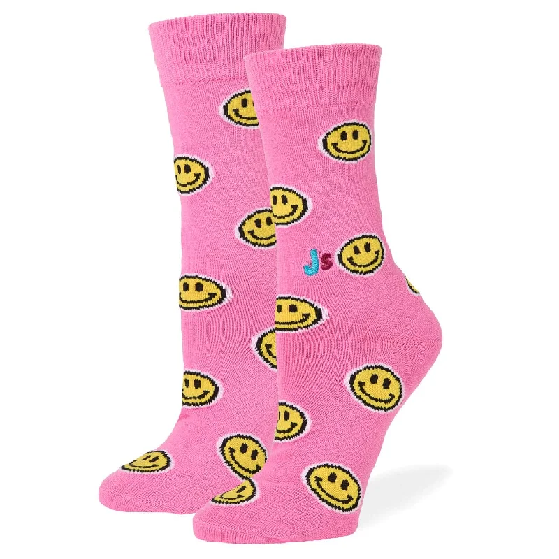 Smiley Face Pink Women's Crew Socks