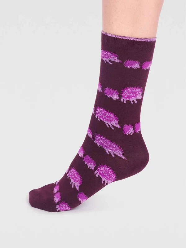 Hadley Bamboo Hedgehog Socks  - Aubergine Purple