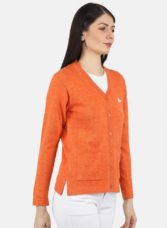 Women Orange Solid Cardigan