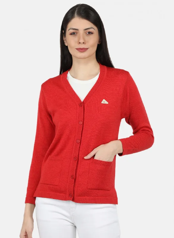 Women Red Solid Cardigan