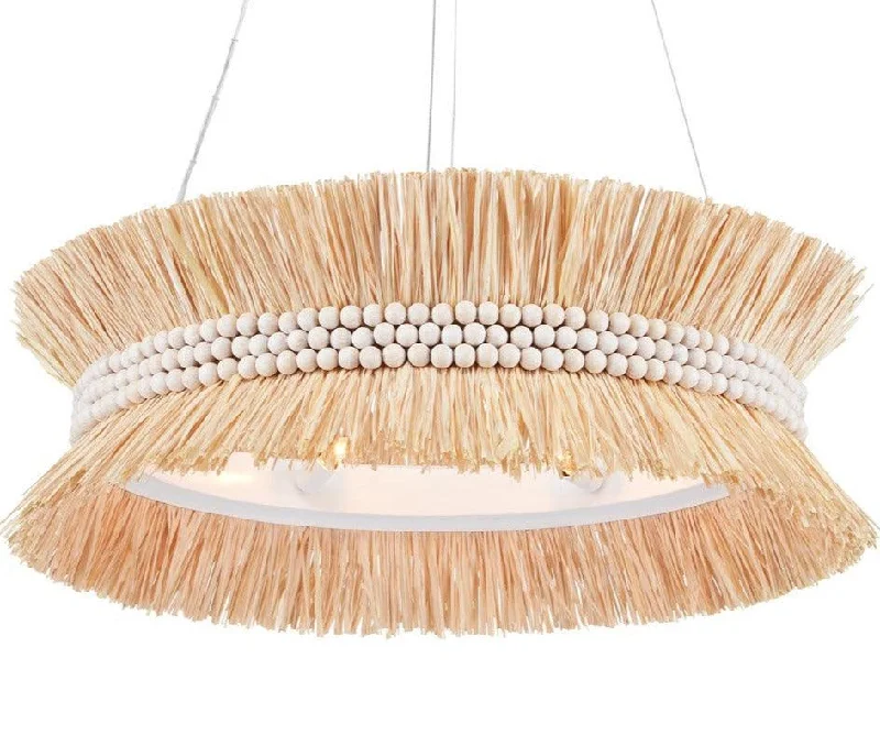 Chandeliers with Adjustable Height for Custom InstallationChandeliers with Adjustable Height for Custom InstallationWood Beaded Natural Raffia Chandelier