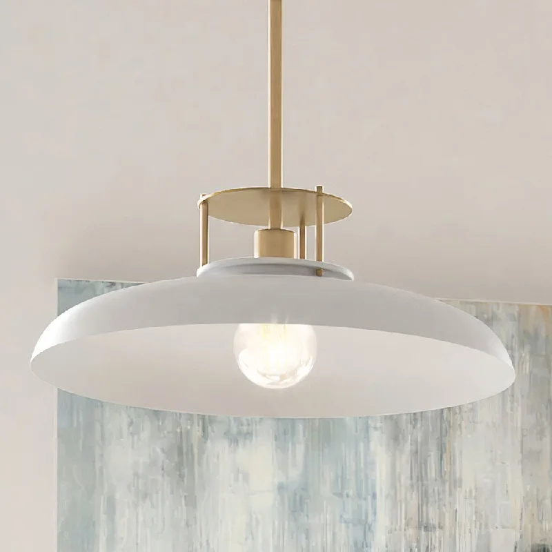 Mid - Century Modern Ceiling Lights with Simple, Sleek LinesMid - Century Modern Ceiling Lights with Simple, Sleek LinesULB2192 Transitional Pendant, 8''H x 20''W, Matte White and Gold Finish, Westport Collection