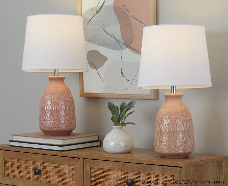 Rose Tan Ceramic, Polished Nickel, White Linen