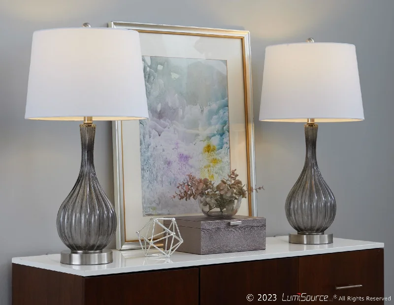 Clear Smokey Crackle Glass, Brushed Nickel, White Linen